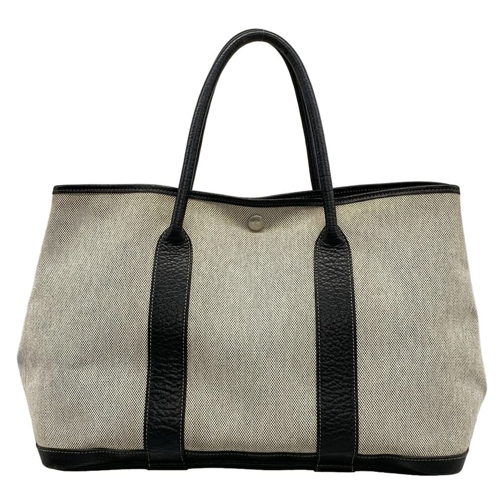 Hermès Garden Party PM Tote Bag Cream Black Toile H Leather